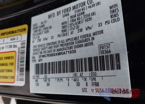 2021 Ford Bronco Sport Big Bend from USA, damaged, VIN 3FMCR9B6XMRA71930